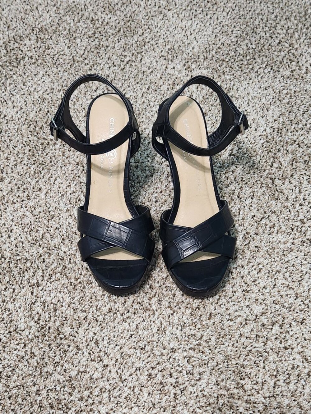 Chinese Laundry Black Croc Platform Heel Sandals Ankle Strap Sz 8.5 - Picture 3 of 15